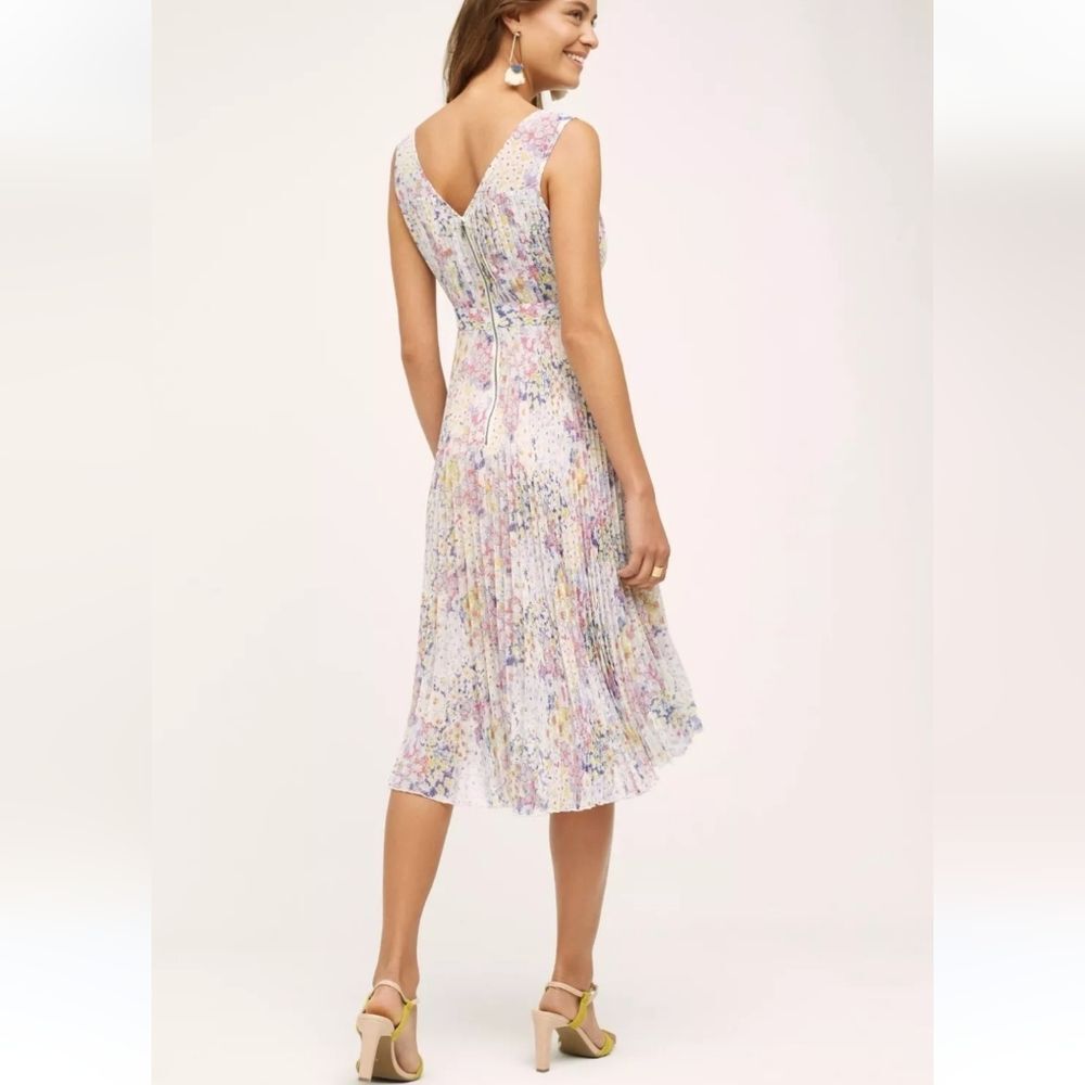 Plenty Tracey Reese Accordion Pleated Floral Romantic Whimsy Vneck Dress 6 - Picture 7 of 9